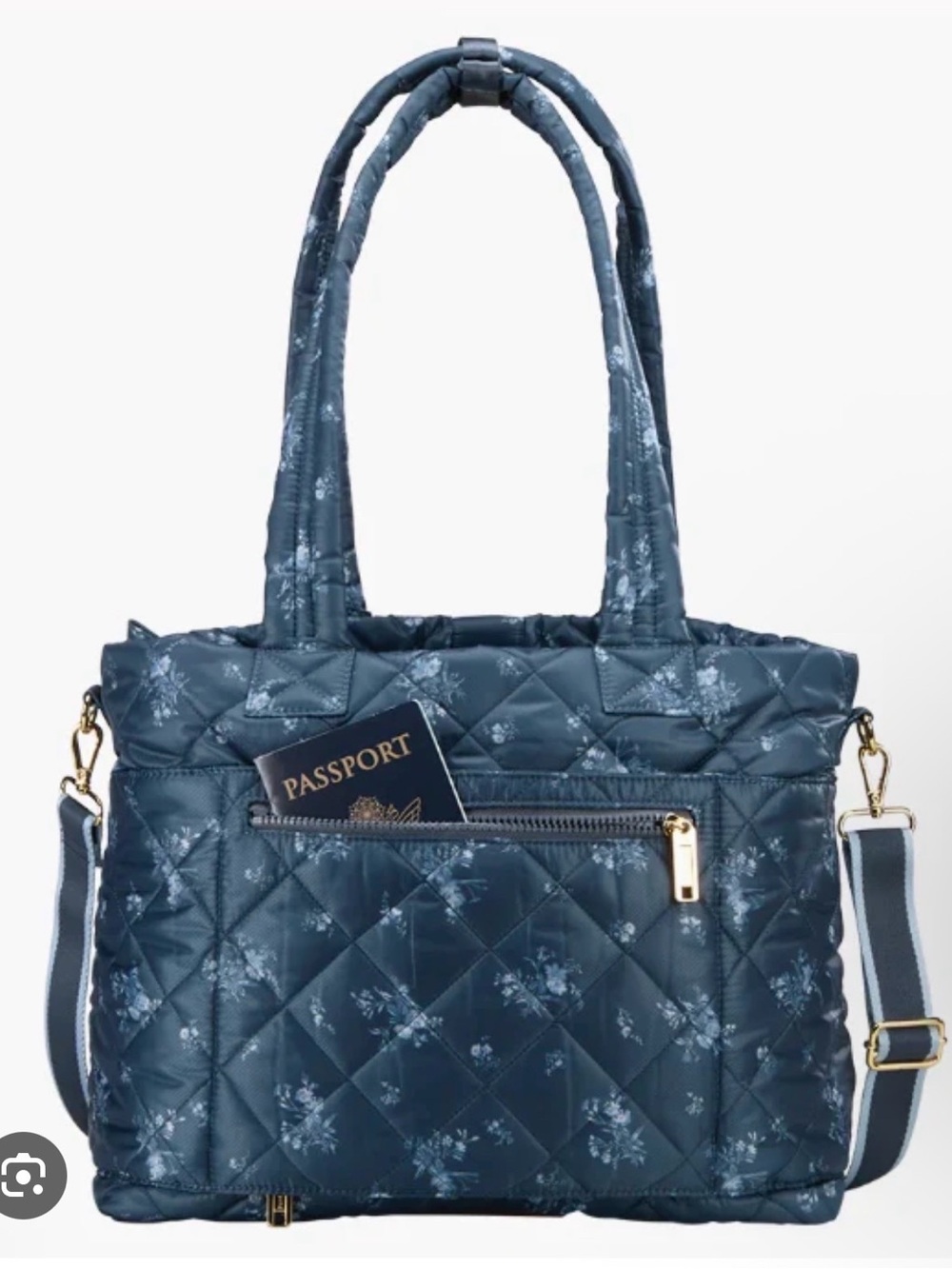 NWT Oliver Thomas Lot-Tote Duffle Trainwreck & Cosmetic Case Denim Navy Floral - Picture 3 of 10